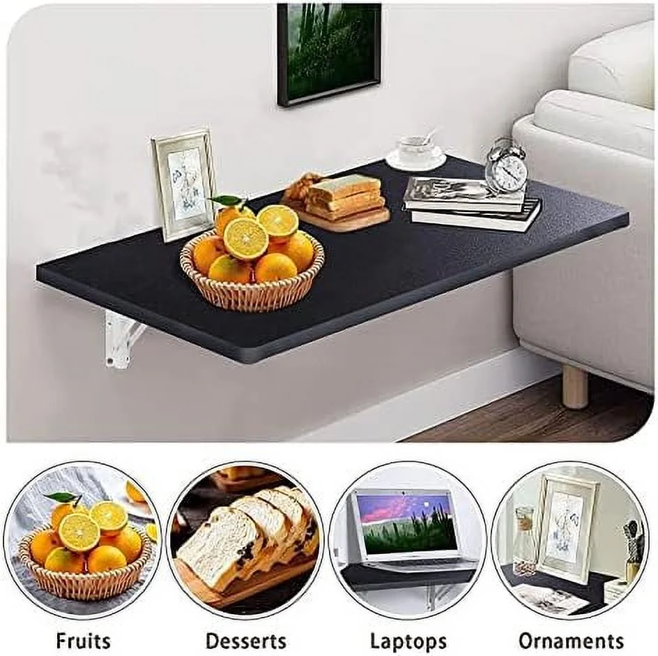 RUNFAYBIU Folding Wall-Mounted Drop-Leaf Table Wall Mounted Table Wall Mounted Folding Table Wall Mount Table Kitchen &amp; Dining Table Desk Computer Desk Trestle Desk 80x30cm/31x12in Wh