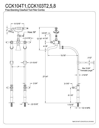 Kingston Brass CCK104T1 Vintage Tub Filler Combo with Lever Handle and Supply Lines, Polished Chrome