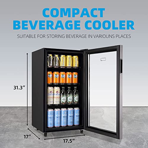 WANAI Mini Fridge Cooler Beverage Refrigerator Glass Door Beverage Cooler for Beers Wine Juicer Cooler Adjustable Shelves LED Lights for Home, Office or Bar
