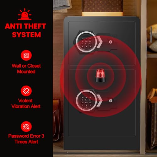 7.2Cu ft Extra Large Home Safes Water and Fireproof with Two Departments, Large Fireproof Safe for Home Use With Hidden Compartment, Separate Lock Box and Led Light (Large Safe)