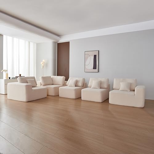 Oversized Modular Sectional Sofa Set, Convertible U Shaped Sofa Couch, 5 Seat Sofa with Chaise, Large Modular Sherpa Fabric Couch for Living Room,No-Assembly Deep Seat Comfy Cloud Couch-Gray