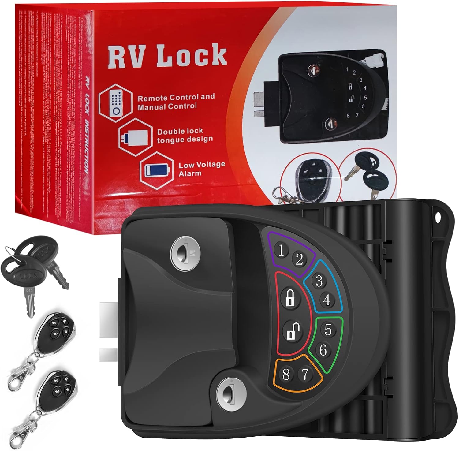 Rv Keyless Entry Door Lock, Combination Rv Door Lock with Backlit Keypad Fobs Keys, Zinc Alloy Metal Rv Lock Keyless Entry for Travel Trailer Camper