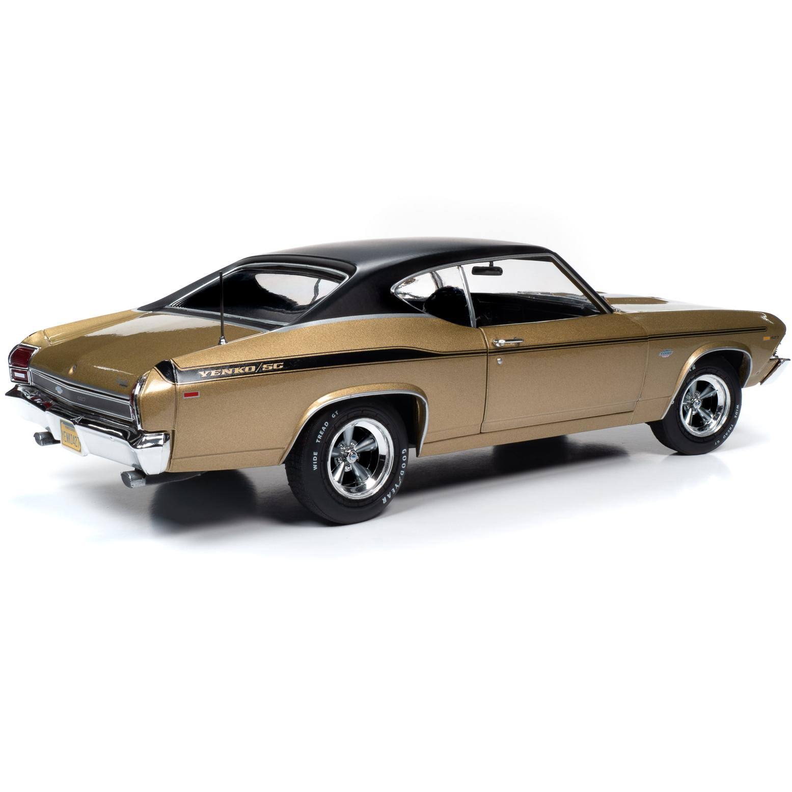 1969 Chevrolet Chevelle Yenko Hardtop Olympic Gold Metallic with Black Top and Black Stripes 1/18 Model Car by Autoworld