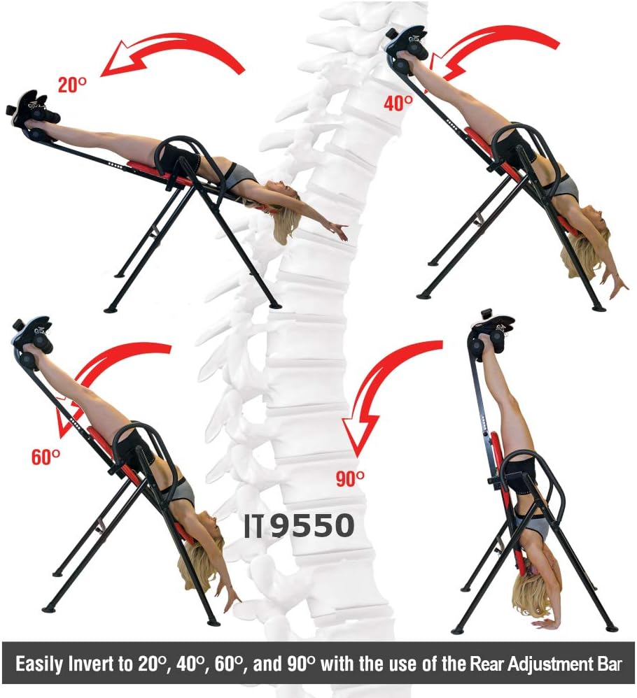 Body Vision IT9550 Deluxe Inversion Table with Adjustable Head Rest & Lumbar Support Pad, - Heavy Dutyup to 250 lbs., Red