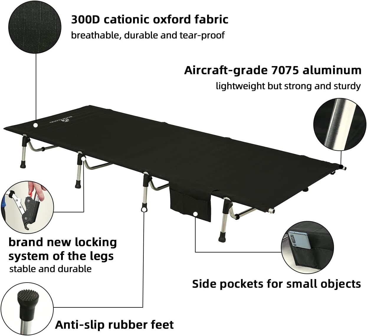 Rock Cloud Portable Camping Cot Ultralight Folding Camp Cots for Backpacking Hiking Beach