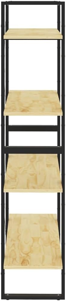 vidaXL Solid Pine Wood Bookshelf - Industrial Scandinavian Style Bookcase with 4-Tiers, Untreated Brown Natural Finish, 31.5"x11.8"x55.1"
