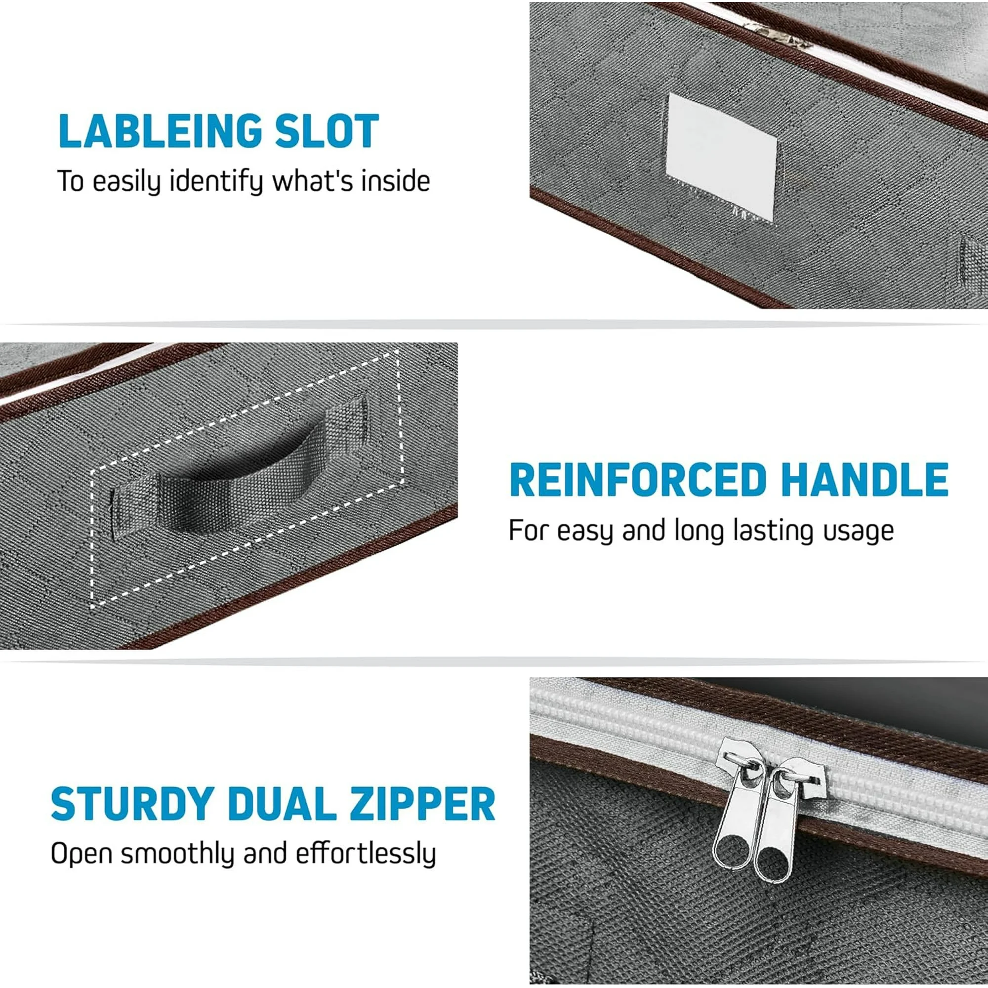 Under Bed Storage Bins - Pack Of 4 Under The Bed Storage Containers For Clothes, Blankets, Winter Clothing, &amp; Shoes - Underbed Storage Containers With Handles, Dual Zippers, &amp; Clear Top