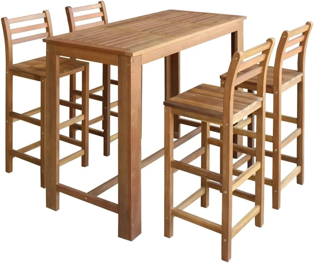 vidaXL 7 Piece Solid Acacia Wood Bar Table and Chair Set Bar Tables and Stool Counter Stool Bar Dining Sets Dining Table and Stools