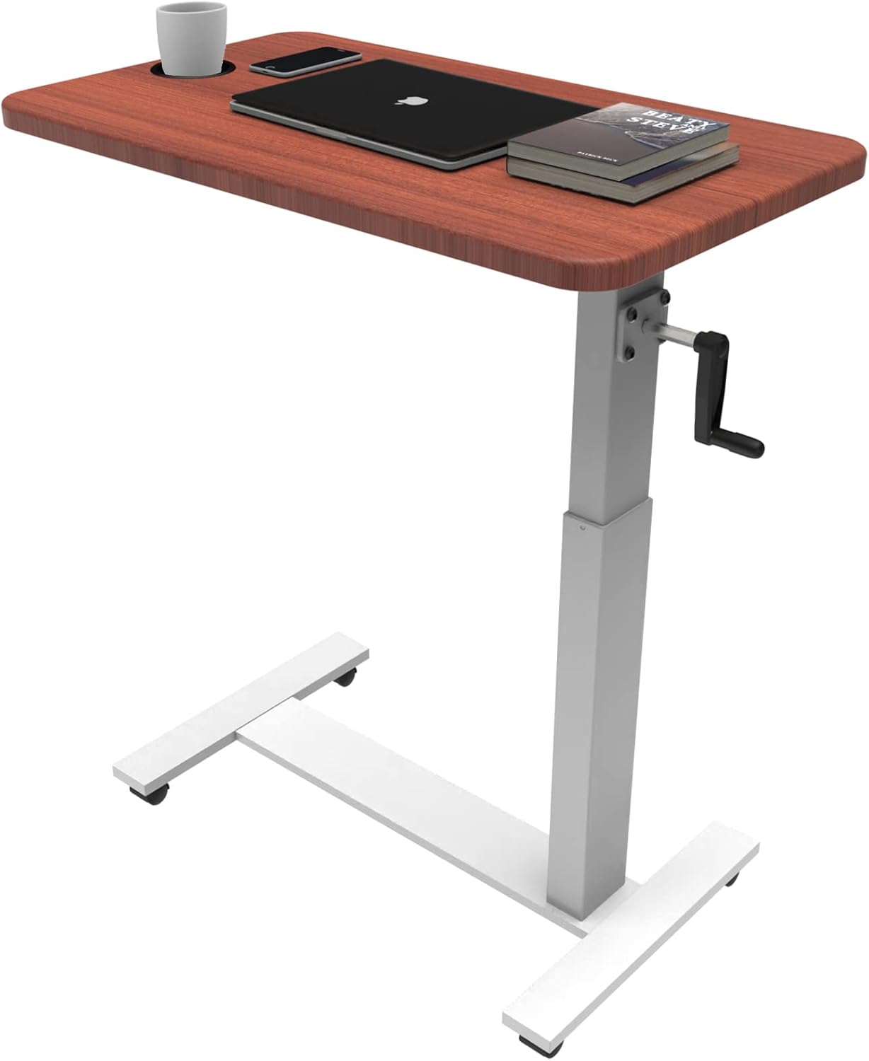 Balee Mobile Laptop Standing Table Rolling Computer Workstation Cart by Crank Height Adjustable from 26” to 39” with Brake Casters Desk for Lectern and Podium Use