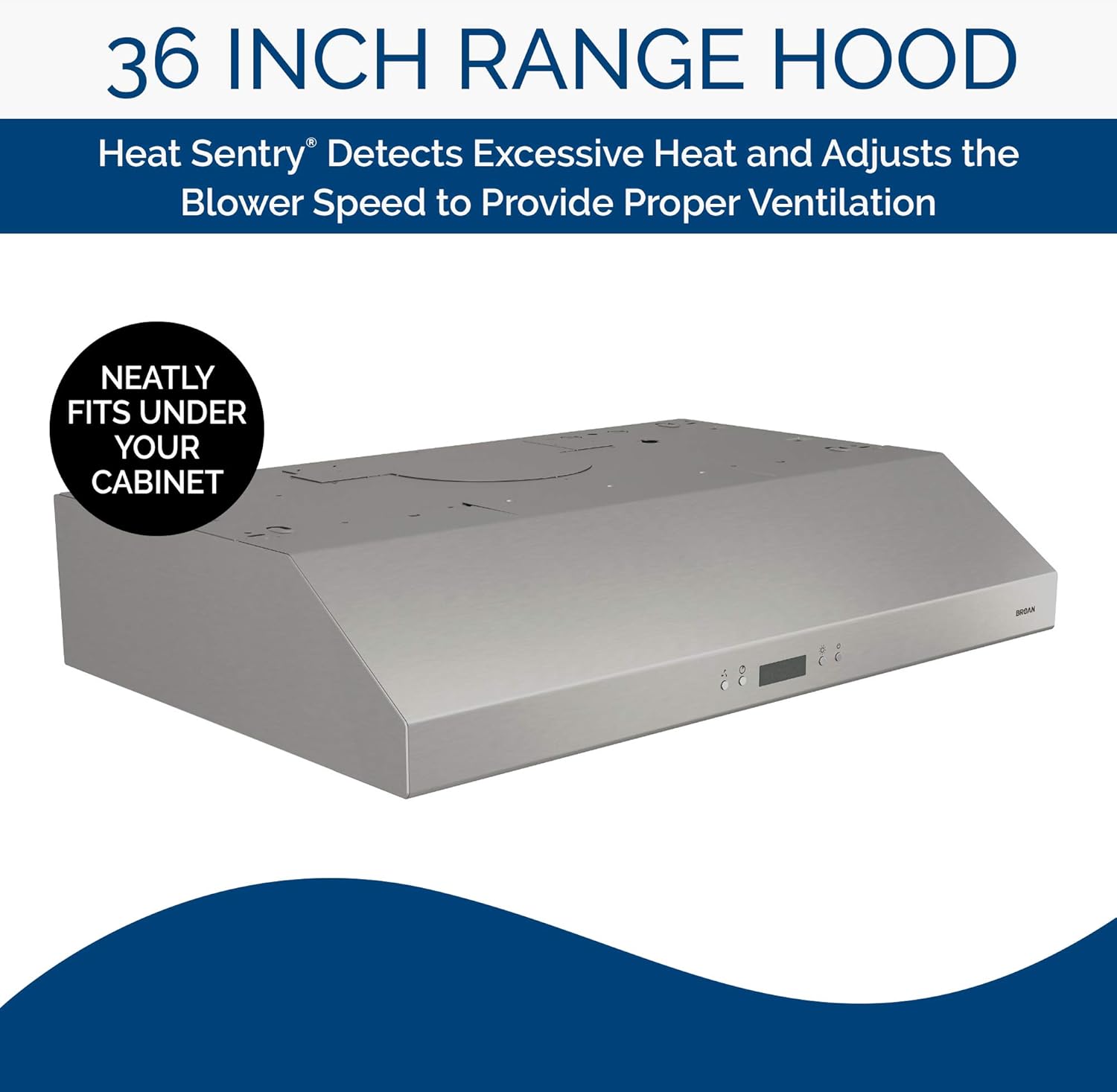 BROAN NuTone BCDJ136SS Glacier Range Hood with Light Exhaust Fan for Under Cabinet, 0.6 Sones, 400 CFM, 36-inch, Stainless Steel
