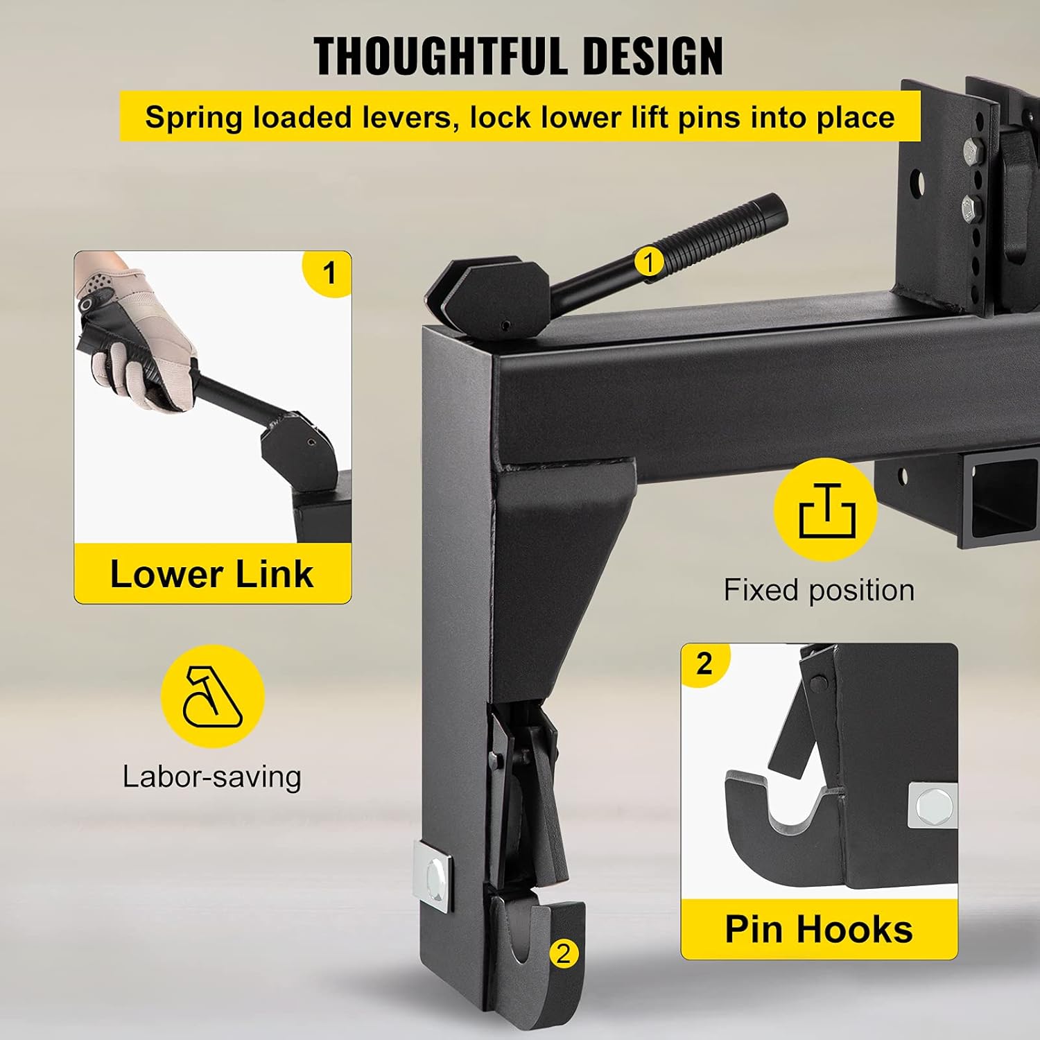 VEVOR 3-Point 3000 LBS Lifting Capacity 28.31" Between Lower Arms Attachments Quick Hitch, No Welding & 5 Level Adjustable Bolt, Adaptation to Category 1 & 2 Tractor, Black