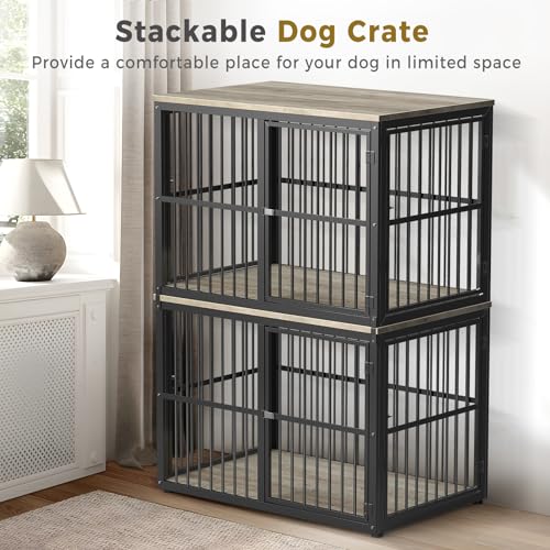 86.62''Dog Crate Furniture Large Breed TV Stand with Double Rooms,Wooden Dog Kennel Dog Crate End Table with Removable Divider for Large Medium Dogs, Can Use Separately, Brown