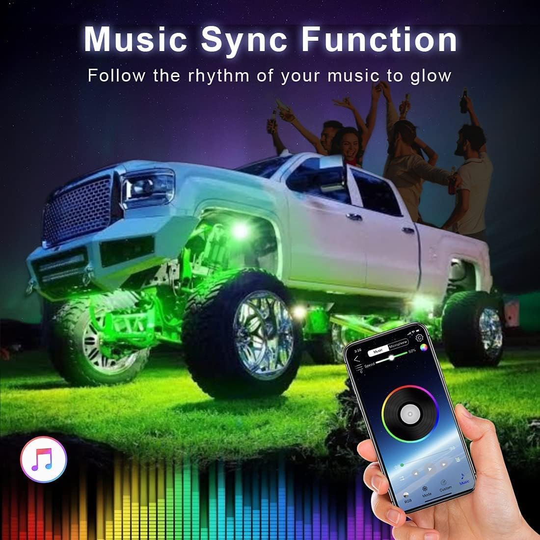 ROCBOC RGB LED Rock Lights, Underglow Lights for Trucks, Waterproof Car Neon Light Kit, with RF/APP Control Music Mode Timing Function for Jeep Off Road UTV ATV SUV (8 Pods)
