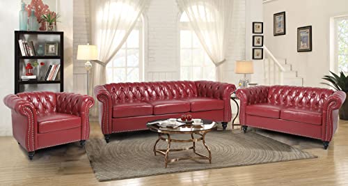 2 Pieces of Living Room Furniture Chesterfield Sofa Sets, Velvet Chesterfield Sofa&Chesterfield Club Chair Sofas Set with Nailhead Trim Scroll Arms(Green)