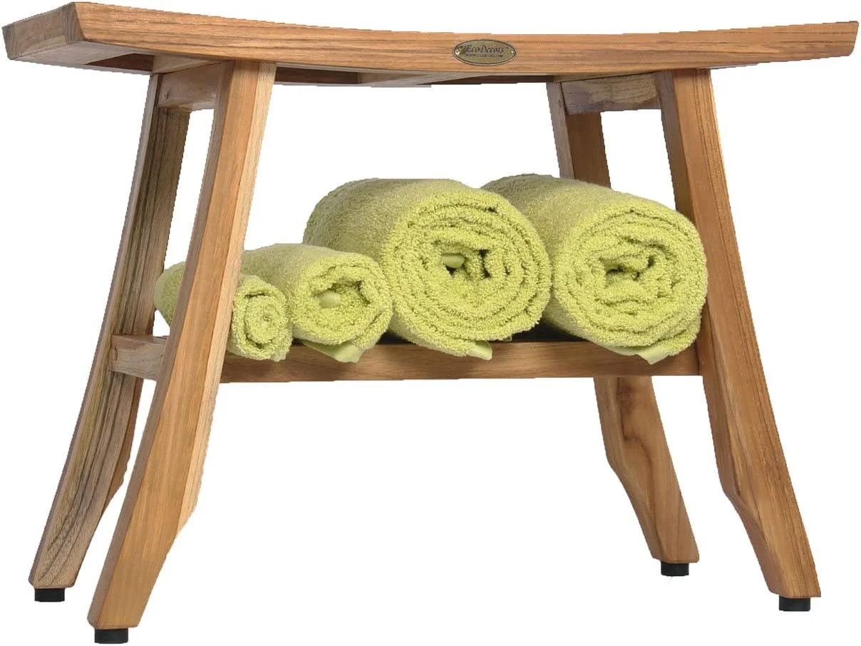 Decoteak 24" - Bench-Shower Stool - Shower Seat - Shower Chair For Inside Shower - Teak Shower Bench - Small Bench - Shower Foot Rest - Teak Shower Stool For Inside Shower