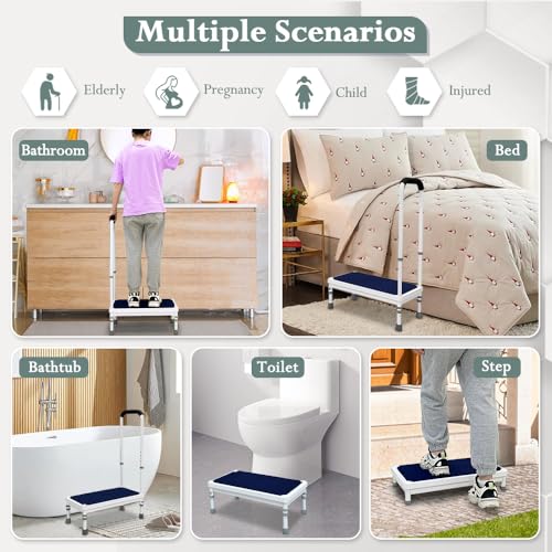 Medical Step Stool with Handle Bed Steps for High Beds for Adults Elderly 3-in-1 Safety Bed Handle Bedside Assist Handicap Wide Foot Step Stool for Bedroom, Bathtub, SUV Car (21.65-stool)