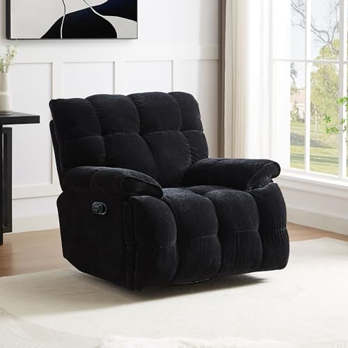 Oversized Rocker Recliner Chair, Overstuffed Swivel Rocking Chair Lazyboy Single Sofa Chair Living Room Reclining Chair with Breathable Velvet Fabric Gift for Mother Adults Cream White