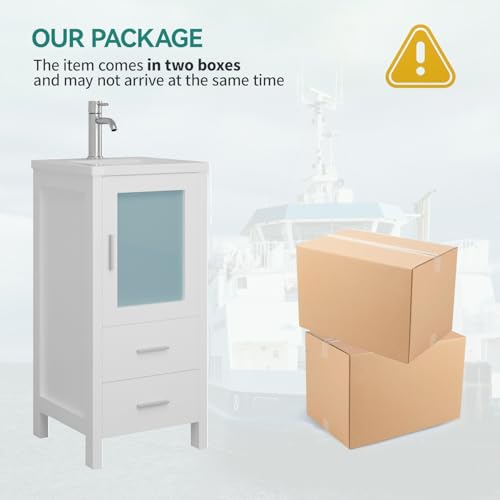 16" Small Bathroom Vanity with Sink, Single Sink Bathroom Vanity Combo for Small Space, Modern Bathroom Sink Cabinet with Faucet and Drain (White)