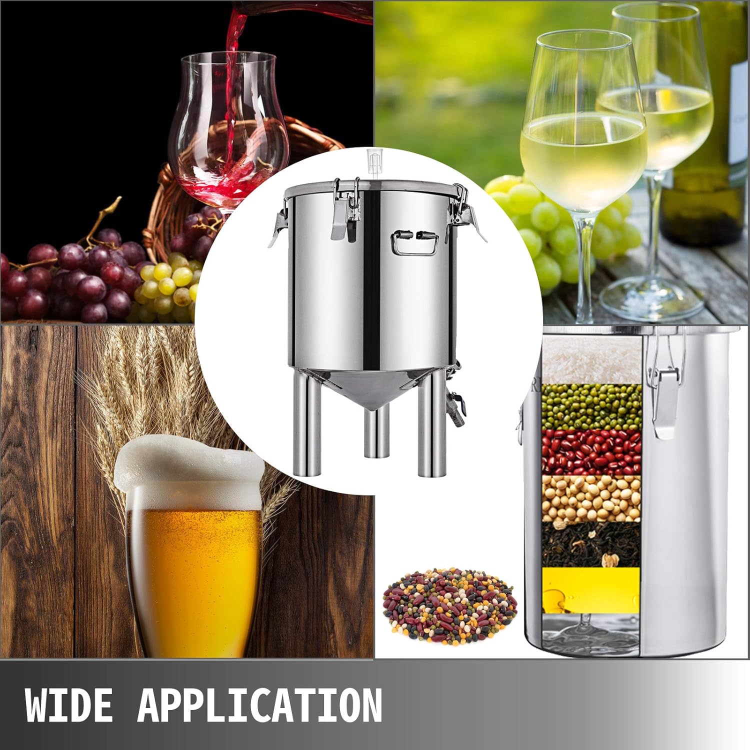 VBENLEM 7 Gallon Home Brewing Chronical Fermenter Stainless Steel Brew Bucket Fermenter with Conical Base