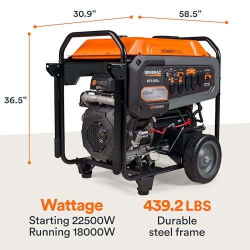 Generac 8,000-Watt Gas-Powered Portable Generator - Electric Start with COsense - PowerRush Advanced Technology - Reliable Power for Emergencies, Recreation, Home - 49 State Compliant - Orange/Black