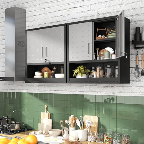 Metal Storage Cabinet with Wheels, Lockable Garage Cabinet with Doors and Shelves, Rolling Tool Storage, Assembly Required, Black