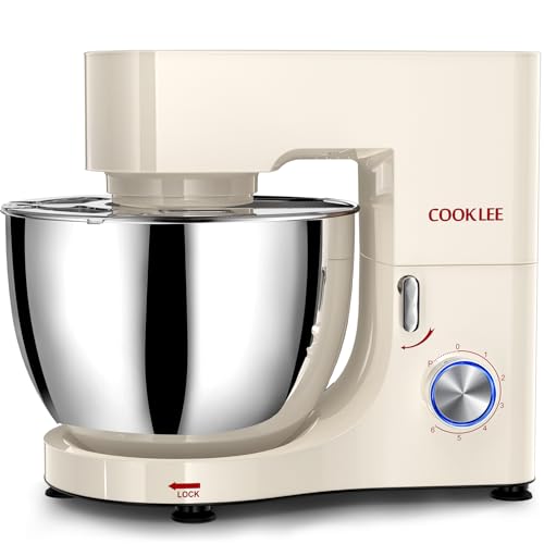 COOKLEE Stand Mixer, 9.5 Qt. 660W Electric Kitchen Mixer with Dishwasher-Safe Dough Hooks, Flat Beaters, Wire Whip & Pouring Shield Attachments for Most Home Cooks, Silver