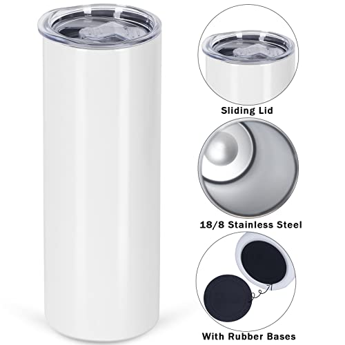 50 Pack Sublimation Tumblers Bulk 20 oz Skinny Straight，Stainless Steel Sublimation Blanks Skinny Tumbler Cups White, Individually Boxed