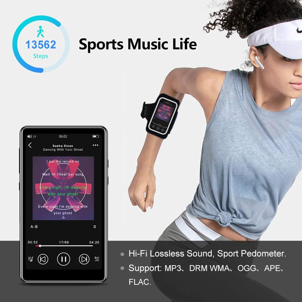 16GB MP3 Player with Bluetooth, Full Touchscreen HD Video Mp4 Mp3 Music Player with Speaker,FM Radio, Micro SD Slot, Headphones + Case Included, up to 128GB Pack of 2