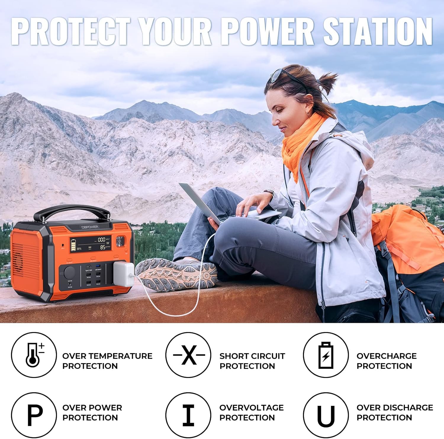 DBPOWER Portable Power Station 505Wh 500W (Peak 1000W) Outdoor Generator Mobile Lithium Battery Pack with 110V AC Outlet (Solar Panel Not Included) SOS LED for Road Trip Camping Outdoor Adventure