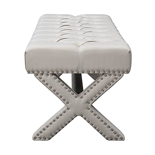 Inspired Home Dark Grey Velvet Bench – Design: Louis | Modern X-legs | Tufted | Contemporary | Nailhead Trim Finish