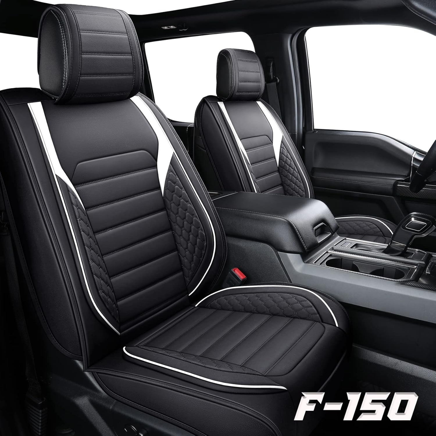 YIERTAI Custom Fit for Ford F150 Seat Covers Compatible with 2009-2022 F150 2017-2022 F250 F350 F450 Truck Crew Cab Supercab Super Duty Waterproof Leather Front Car Seat Cushion(2 PCS Front/Black)