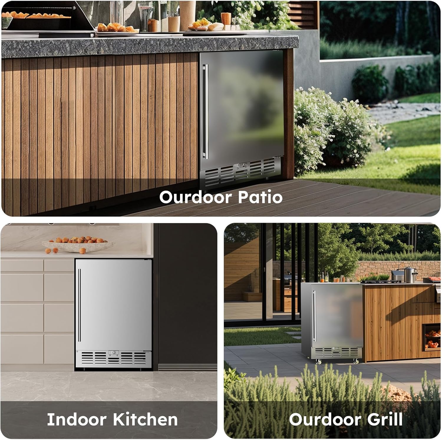 24 Inch Outdoor Beverage Refrigerator and 24 Inch Wine Cooler, Stainless Steel Outdoor Beverage Fridge for Outdoor Kitchen and Patio