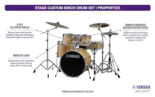 Yamaha 5pc Shell Pack with a 20" Kick 14” Snare Drum in Honey Amber for Students and Working Drummers, (SBP0F50HA)