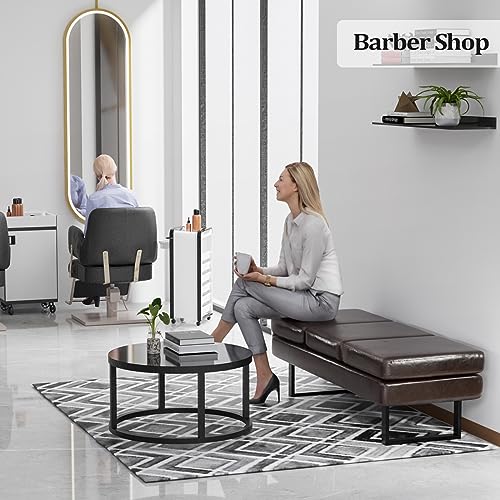 Waiting Room Bench for Salon, 59.5'' Reception Bench Office Chair Seating, Faux Leather Guest Lobby Furniture Conference Room Chair for Beauty Barber Barbershop, Brown