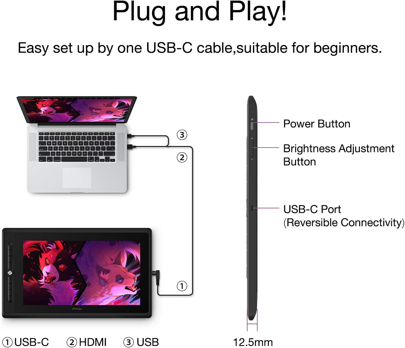 Artisul D16PRO 15.6’’ Pen Display Graphics Drawing Monitor with Stand Battery-Free Pen,Supports 60°Tilt,1920 x 1080 FHD Graphic Drawing Tablet with Screen and Stylus, Powerful On-The-go Performance