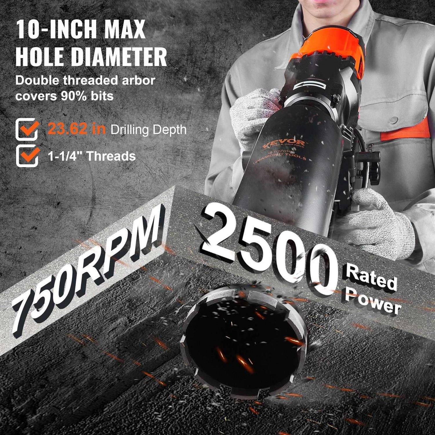 VEVOR Diamond Core Drilling Machine 10in Wet Concrete Core Drill Rig with Stand Wheels - Shop Hardware Tools Online Store