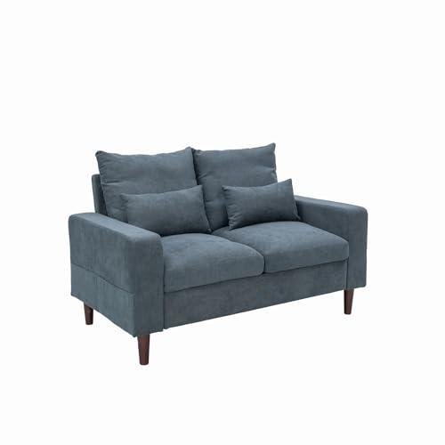 Panana Small Loveseat Sofa Upholstered Couch Modern Linen 2 Seater Love Seats for Living Room, Apartment, Small Space (Black Leather-like, 2 Seats)