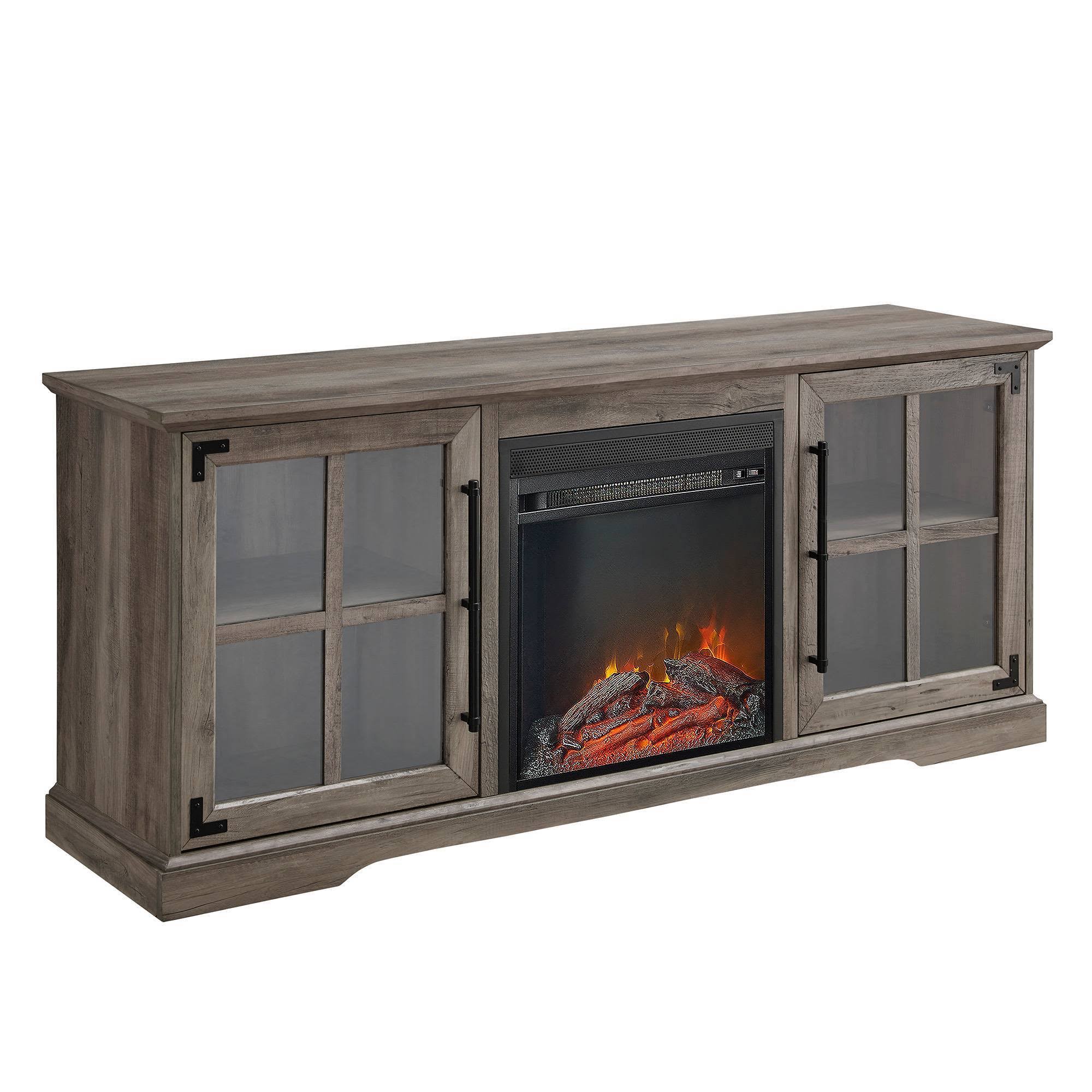 Avalene Rustic Farmhouse 2 Door Window Pane with Electric Fireplace TV Stand for TVs Up to 65x22 Gray Wash - Saracina Home