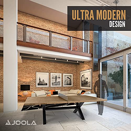 JOOLA Outdoor Table Tennis Table - Multi Use Conference Table Dining Table - Concrete Wood Look Includes Steel Outdoor Ping Pong Net Set & Frame - Hybrid Indoor Outdoor Ping Pong Table