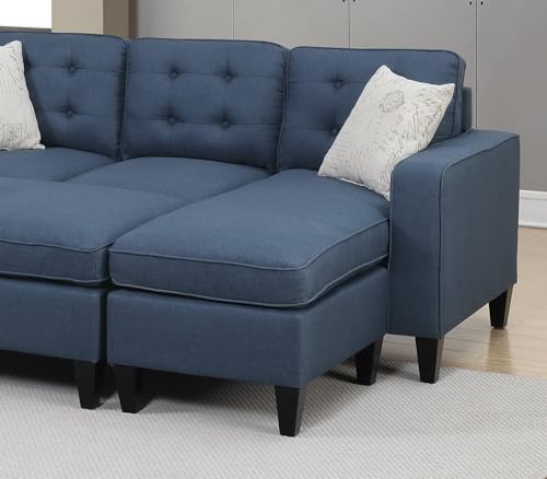 3Pc Reversible Sectional Couches for Living Room, Black Tufted Polyfiber Wood Legs Chaise Sofa with Ottoman Pillows Cushion Couch