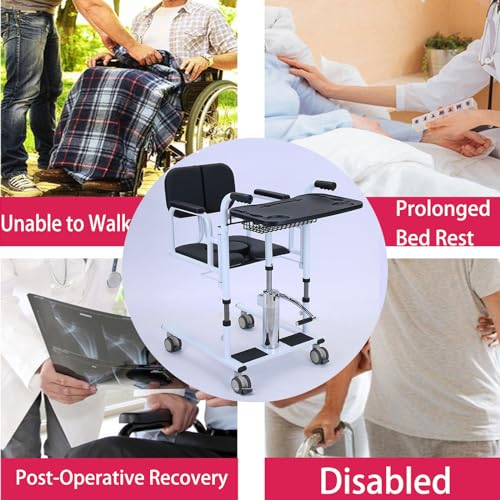 Hydraulic Patient Lift Wheelchair, with 180° Split Seat and 360° Universal Wheel, Portable Transfer Wheelchair for Elderly and Handicapped.