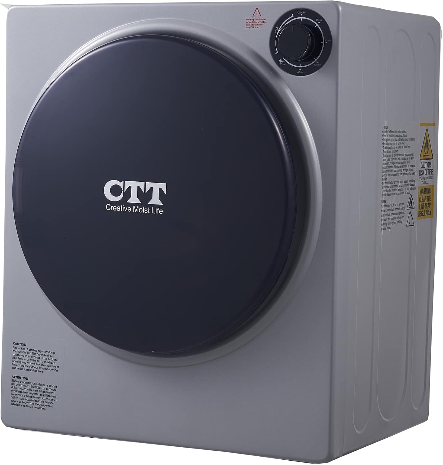 CTT Compact Dryer 2.15 cu.ft. Portable Clothes Dryers with Stainless Steel Liner Small Dryer Machine, Suitable for Apartments, Dorm, RVs, 110V Gray