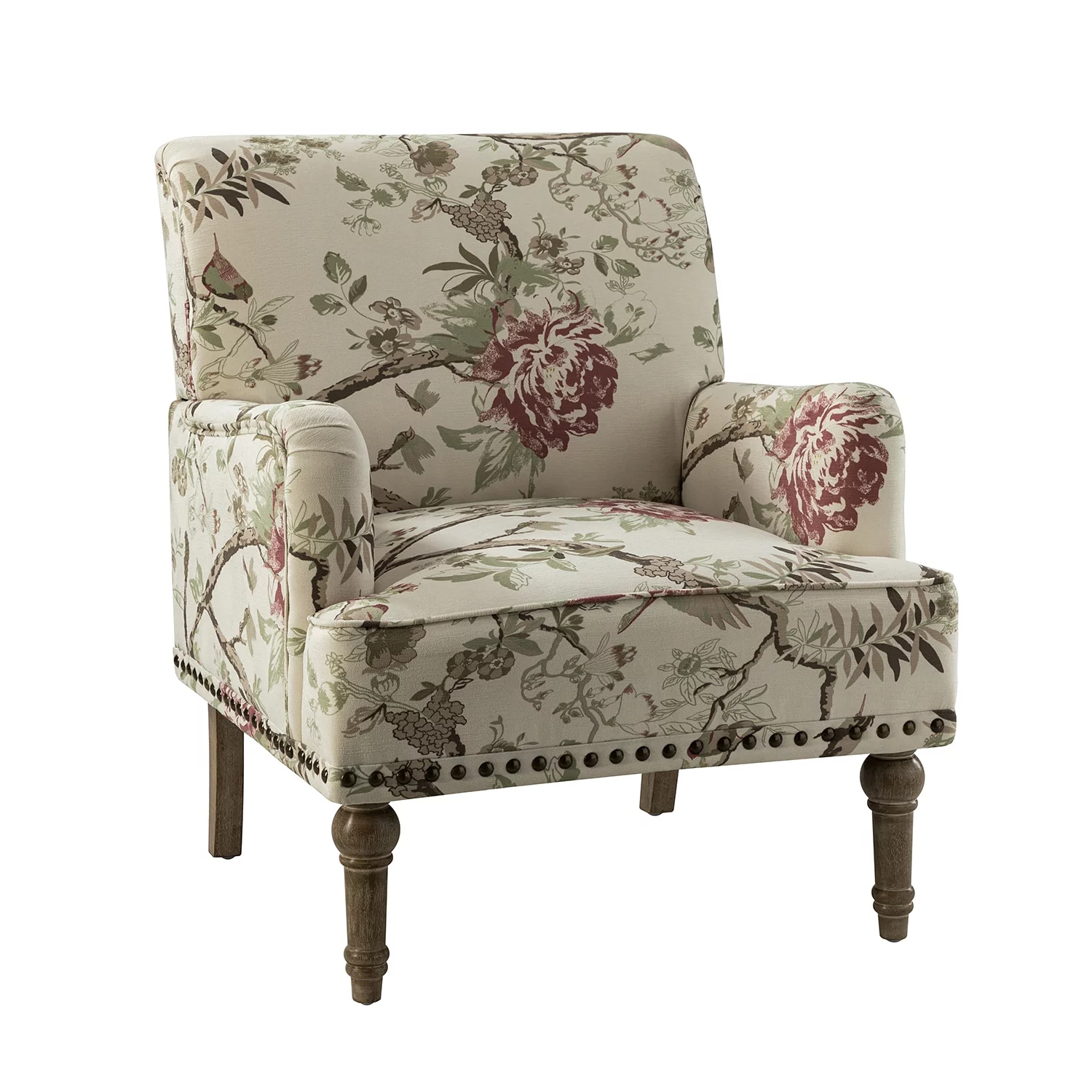 HULALA HOME Geltrude Traditonal Floral Fabric Design Upholstered Accent Armchair with  Turned Legs by  NAVY Floral