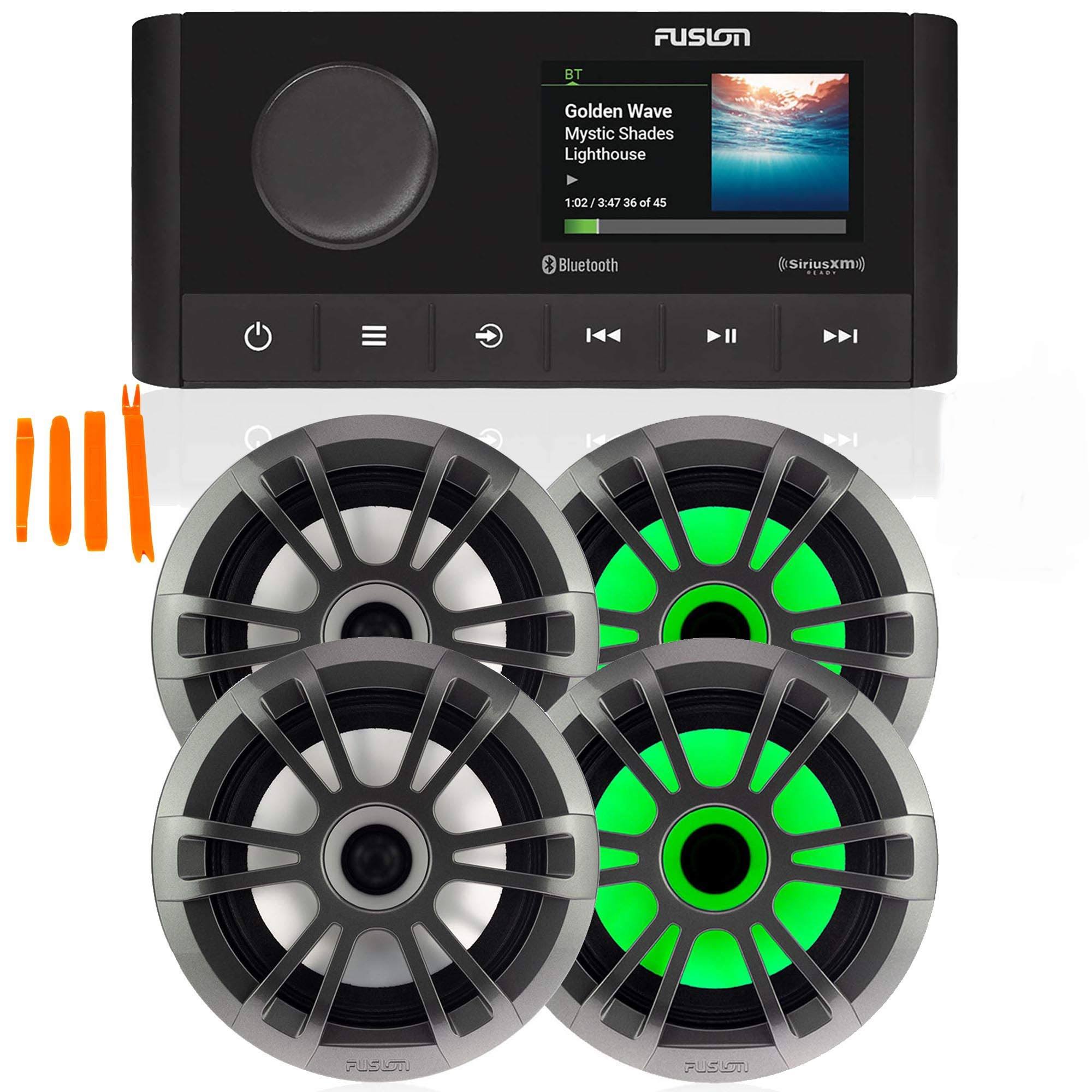 Fusion Ms-Ra210 Marine Am/fm/bt/nema2000/siriusxm Ready Stereo with 2 Pair Fusion EL-FL651SPG El Series 6.5x22 Shallow Mount RGB