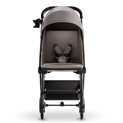 Mompush Lithe V2 Lightweight Stroller + Snack Tray, Ultra-Compact Fold & Airplane Ready Travel Stroller, Near Flat Recline Seat, Cup Holder, Raincover & Travelbag Included