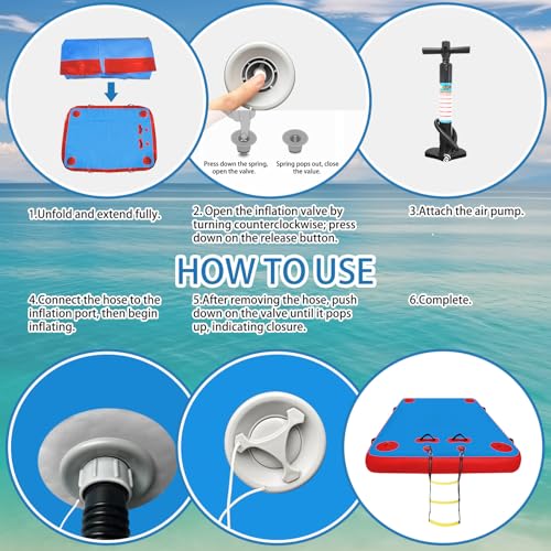 VOFiTNY Inflatable Floating Dock, Swim Platform Floating Dock for Lakes, Lake Floats for Adults, Island Raft Mat for Lake Beach Ocean, Non-Slip Surface