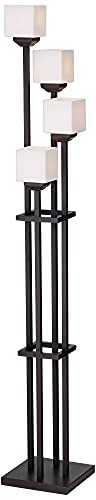 Franklin Iron Works Light Tree Rustic Farmhouse Torchiere Floor Lamp Standing 72 1/2" Tall Bronze Iron 4-Light Square-Sided White Glass Shades Living Room Reading Bedroom Office House Home Decor