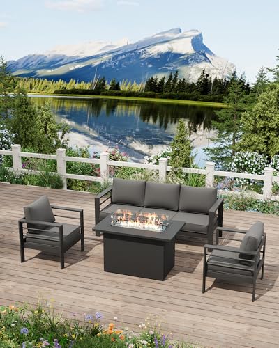 UDPATIO 8 Piece Aluminum Patio Furniture Set, Oversized Modern Outdoor Furniture Set with Olefin Fabric Cushion for Patio Deck Backyard, Dark Grey(with Waterproof Covers)