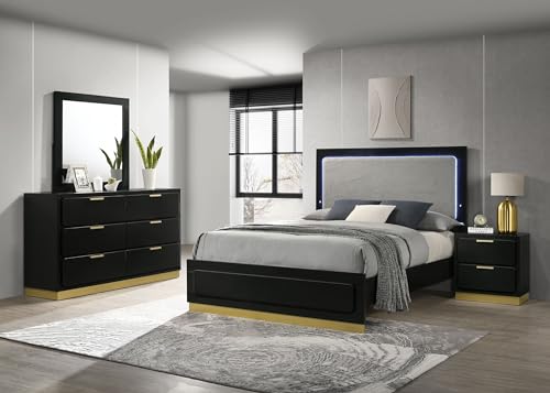 Coaster Caraway 4-Piece Queen Bedroom Set with LED Headboard Black and Grey