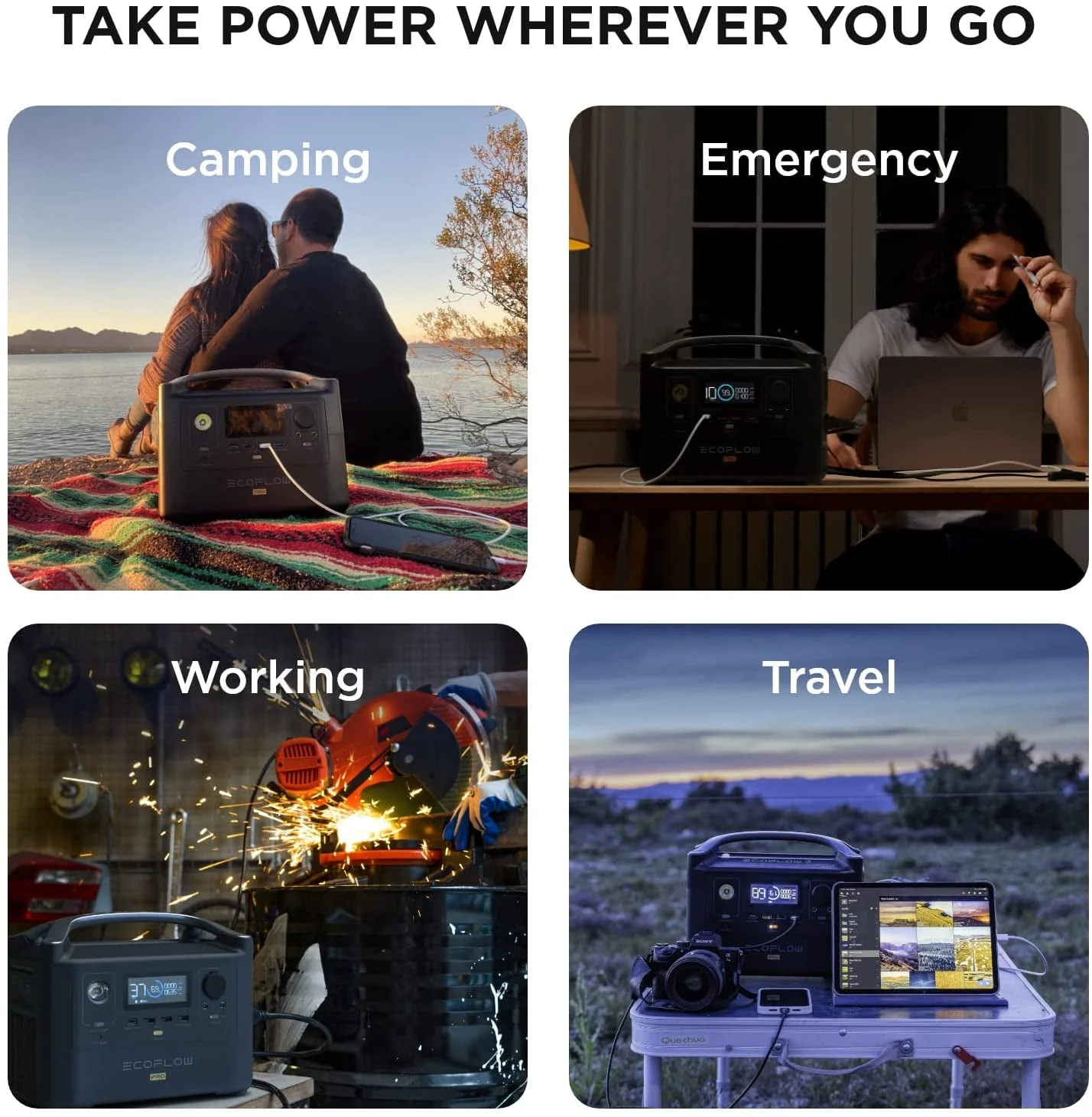 EcoFlow RIVER Pro Portable Power Station 720Wh Capacity,Solar Generator,600W AC Output for Outdoor Camping,Home Backup,Emergency,RV,off-Grid